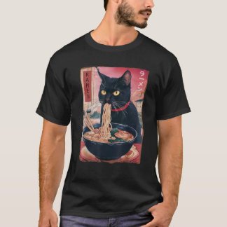 Camiseta Cat Ramen Noodle Japonês Kawaii Anime Ramen Cat M