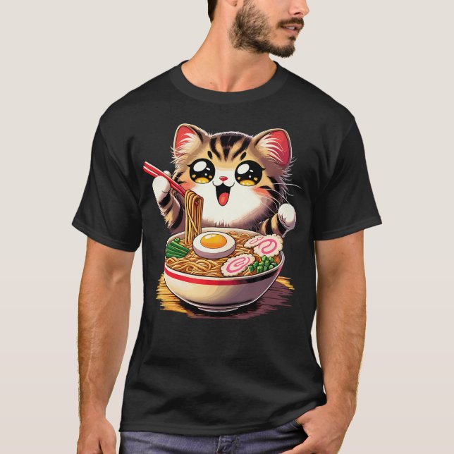 Camiseta Cat Ramen Noodles Anime Kawaii Gato Japonês (Frente)