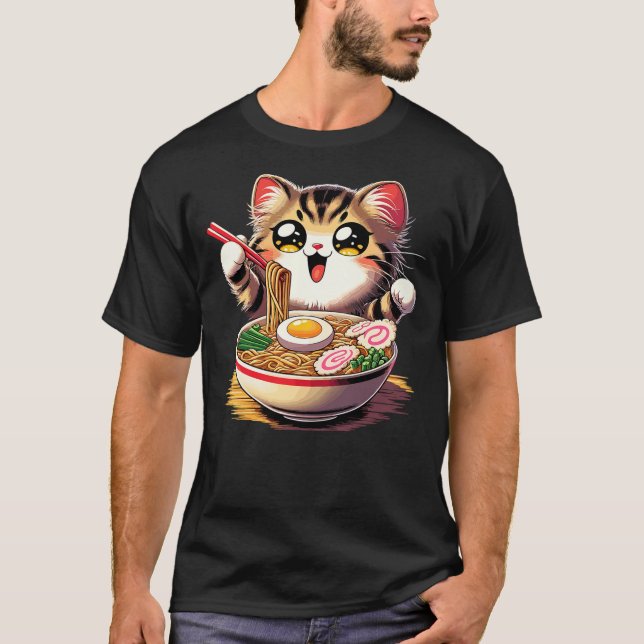 Camiseta Cat Ramen Noodles Anime Kawaii Japanese Cat (2) (Frente)