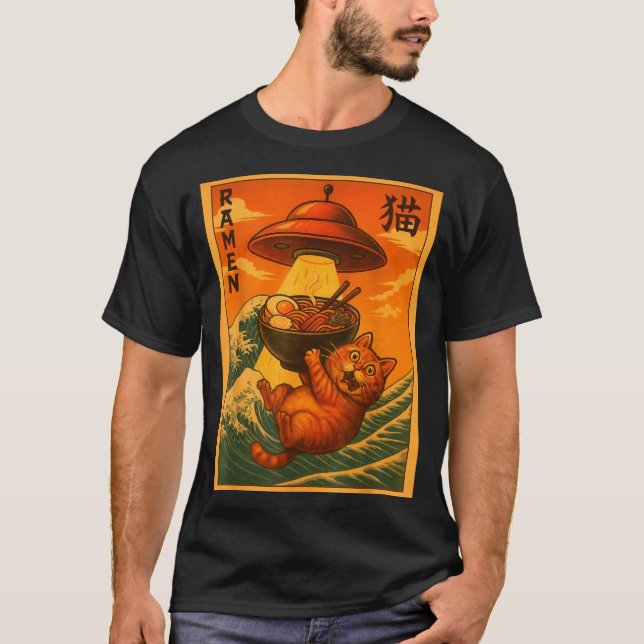 Camiseta Cat Ramen Ufo Funny Japanese Anime Men Women Teens (Frente)