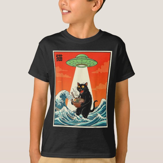 Camiseta Cat Ramen Ufo Funny Japanese Anime Tee Men Women T (Frente)