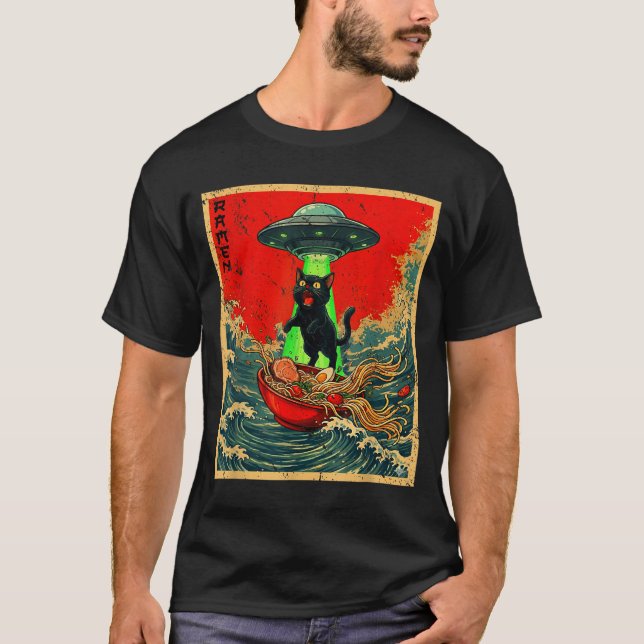 Camiseta Cat Ramen Ufo Japanese Anime Graphic Tees Men Wome (Frente)