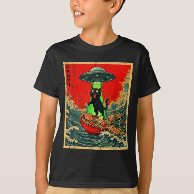 Camiseta Cat Ramen Ufo Japanese Anime Graphic Tees Men Wome (Frente)