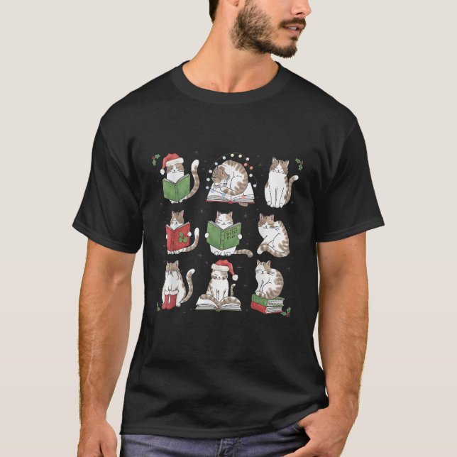 Camiseta Cat reading book funny christmas cat book lover li (Frente)