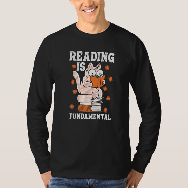 Camiseta Cat Reading Is Fundamental Geeky Bookworm Poetry L (Frente)