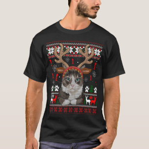Camiseta Cat Reindeer Antlers Headband Ugly Christmas Swe