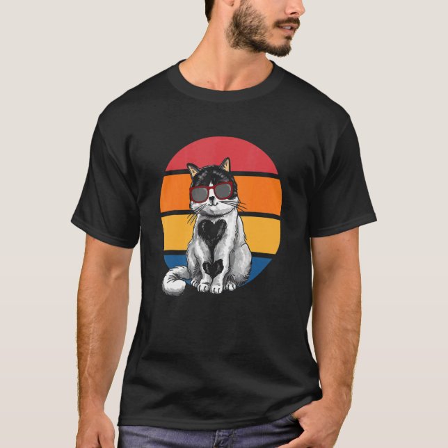 Camiseta Cat  Retro Sunset Cat Sunset I Cat (Frente)