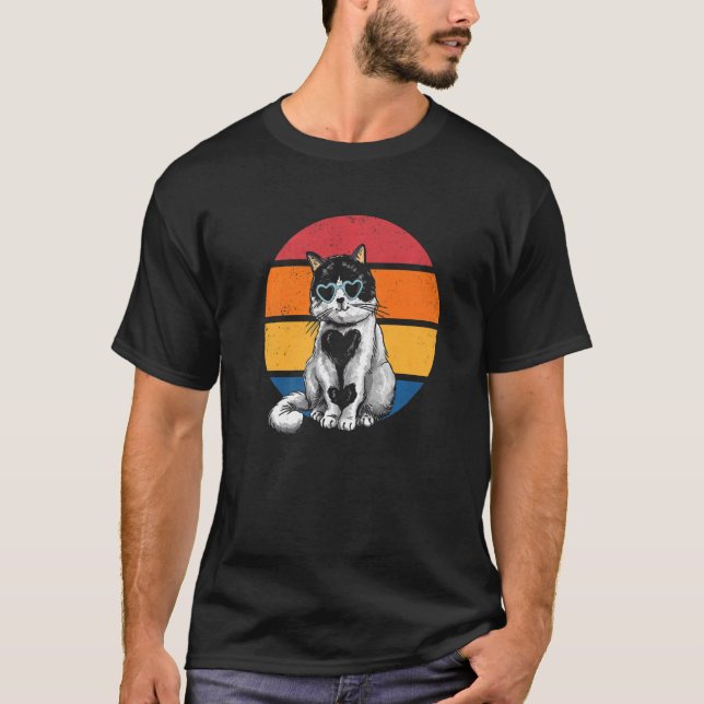 Camiseta Cat Retro Sunset Cat Sunset I Retro Cat (Frente)