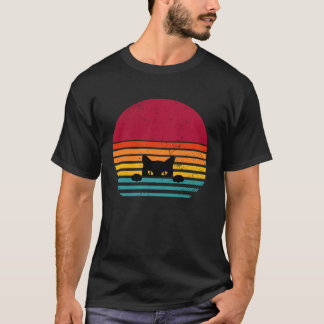 Camiseta Cat retro vintage sunset peeking