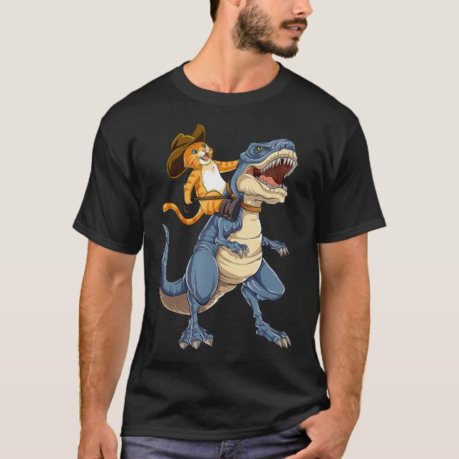 Camiseta Cat Riding Dinosaur T rex Funny Purrassic Kitty (Frente)
