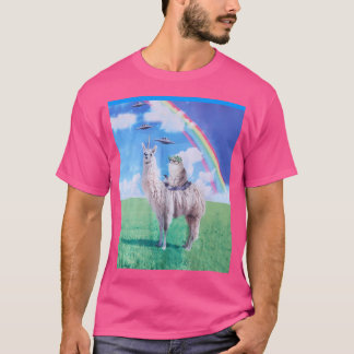 Camiseta Cat Riding Llama Unicorn Rainbow Ufo