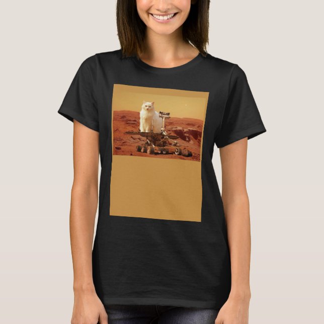 Camiseta Cat Riding Mars Rover on Foreign Landscape (Frente)
