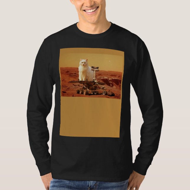 Camiseta Cat Riding Mars Rover on Foreign Landscape (Frente)