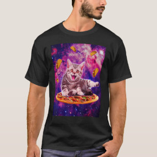 Camiseta Cat Riding Pizza In Space Galaxy Taco Kitten Cats