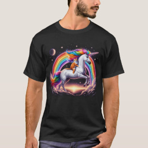 Camiseta Cat Riding Unicorn Galaxy Rainbow Lover Kitten