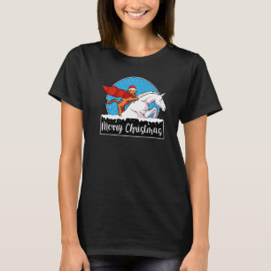 Camiseta Cat Riding Unicorn Natal Pajama Cute Kitten Sa