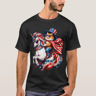 Camiseta Cat Riding Unicorn Usa Flag Patriotic 4Th Of July 