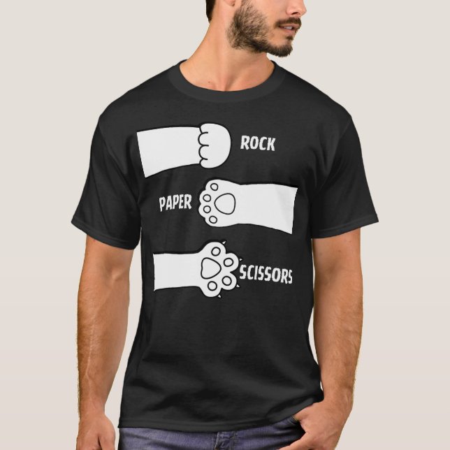 Camiseta Cat Rock Paper Scissors Hand Game Paw Claw Cute Fu (Frente)