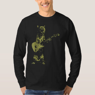 Camiseta Cat Rocker Engraçado Gatinho Brincando Músico de V