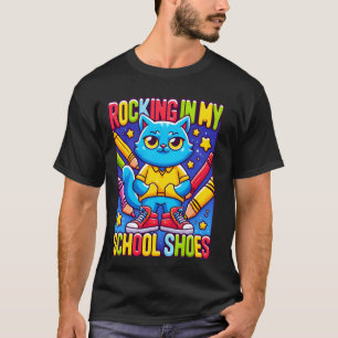 Camiseta Cat Rocking I in My School Calçados Tarot Engraçad