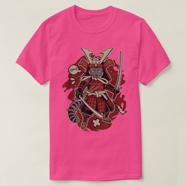 Camiseta Cat Samurai Graphic Kawaii Japão Kitten Animal Div (Frente do Design)