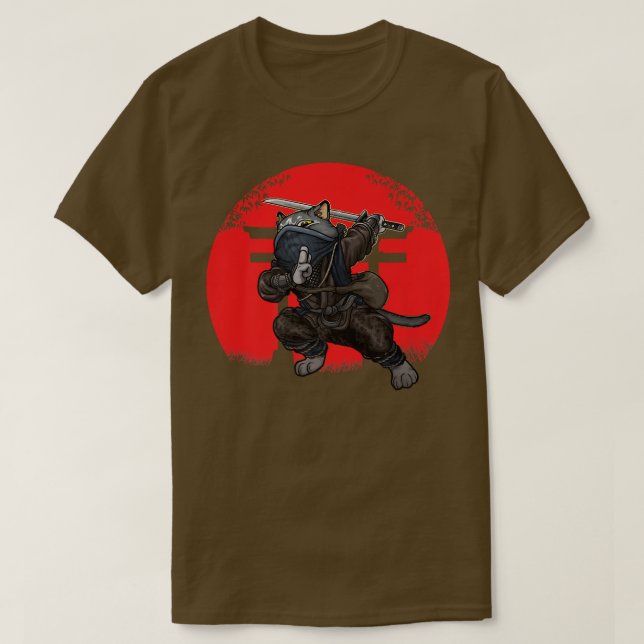 Camiseta Cat Samurai Japan Flag Kendo Ninja Sword Warrior S (Frente do Design)