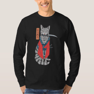 Camiseta Cat Samurai Katana Sword E Japonês Kanji