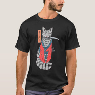 Camiseta Cat Samurai Katana Sword E Japonês Kanji