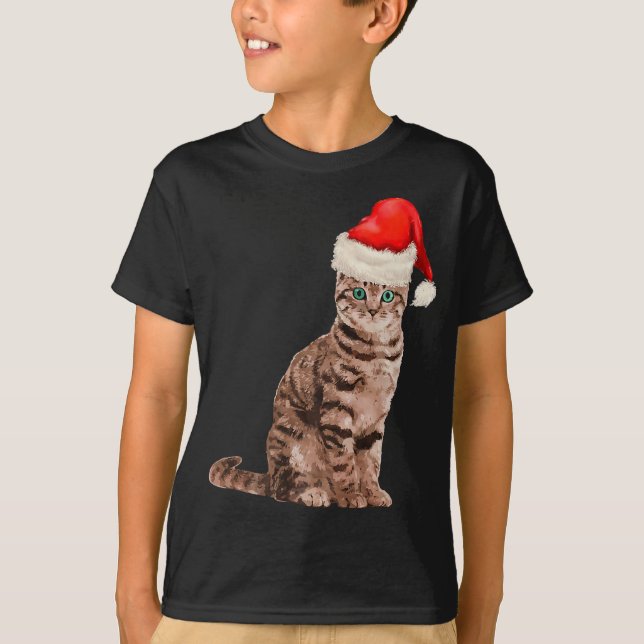 Camiseta Cat Santa Hat Feliz Natal Em Julho (Frente)