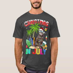 Camiseta Cat Santa Hat Óculos De Sol Natal No Verão De Julh