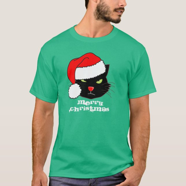 Camiseta Cat. Santa Hat Personalizável (Frente)