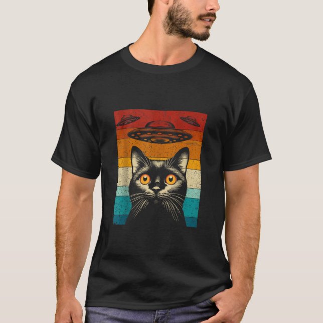 Camiseta Cat Selfie Com Alienígena UFO Engraçado Presentes  (Frente)