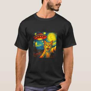 Camiseta Cat Selfie com Alienígena UFO Engraçado Starry Nig