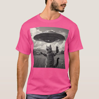 Camiseta Cat Selfie Com Alienígena Ufo Gato Engraçado