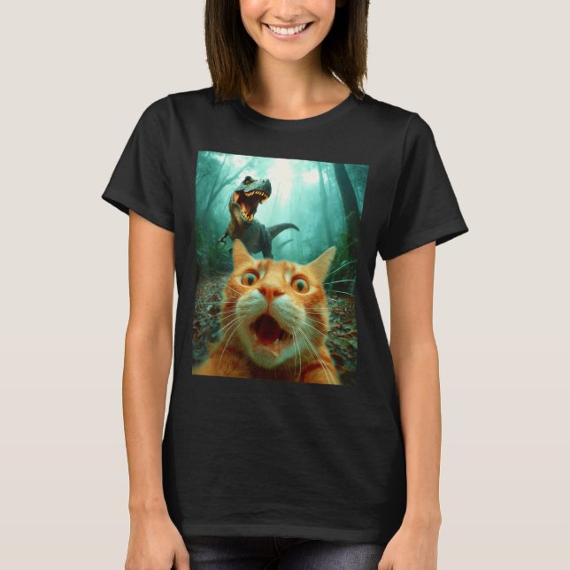Camiseta Cat Selfie With T-rex Dinosaur Trex Dino Men Women (Frente)