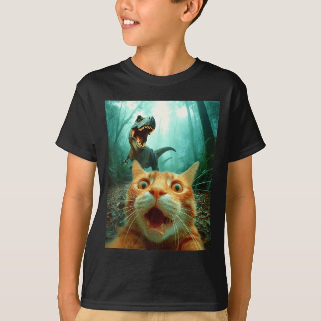 Camiseta Cat Selfie With T-rex Dinosaur Trex Dino Men Women (Frente)
