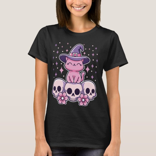Camiseta Cat Sentado em Skulls Testemunha de Gótico de Past (Frente)