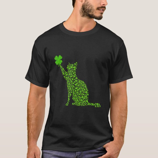 Camiseta Cat Shamrock Happy Saint Patrick's Day Cat Irish P (Frente)