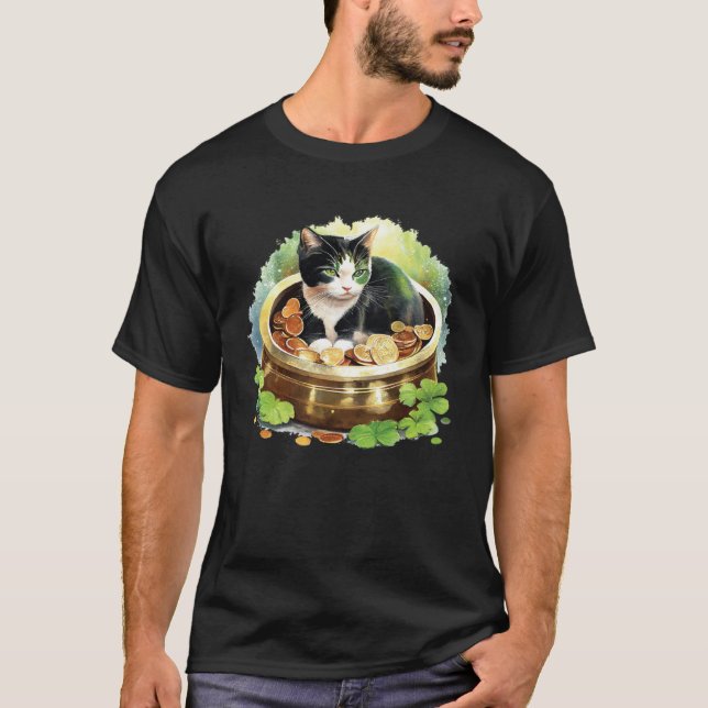 Camiseta Cat Shamrock St Patrick s Day Leprechaun Cat  Cat (Frente)