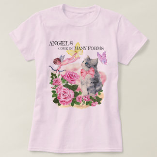 Camiseta CAT SHIRT, anjos, em muitas formas, COTTAGE, ROSAS