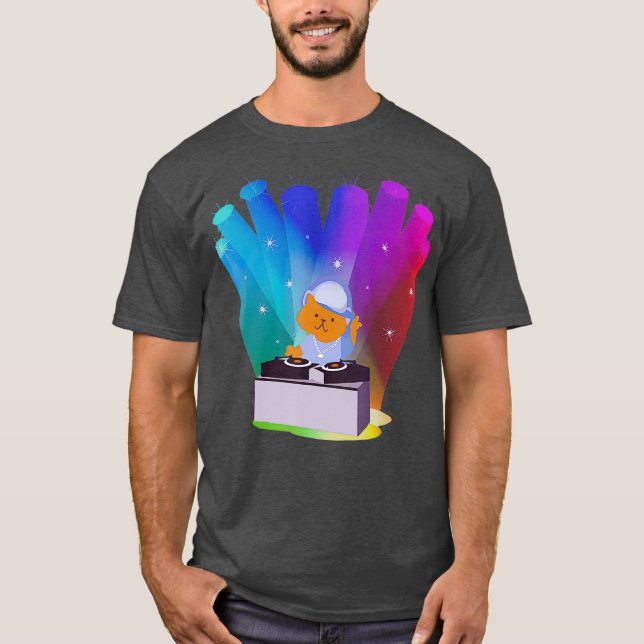 Camiseta Cat Shirt Rainbow DJ Cat (Frente)