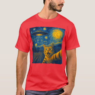 Camiseta Cat Sie with UFO Cats Starry Night Van Gogh Men Wo