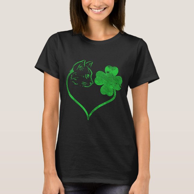 Camiseta Cat Silhouette Shamrock St Patricks Day Kitten Lov (Frente)