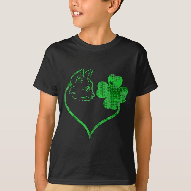 Camiseta Cat Silhouette Shamrock St Patricks Day Kitten Lov (Frente)