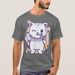 Camiseta Cat Singing Kawaii Anime Japanese Cat Girls Boys M