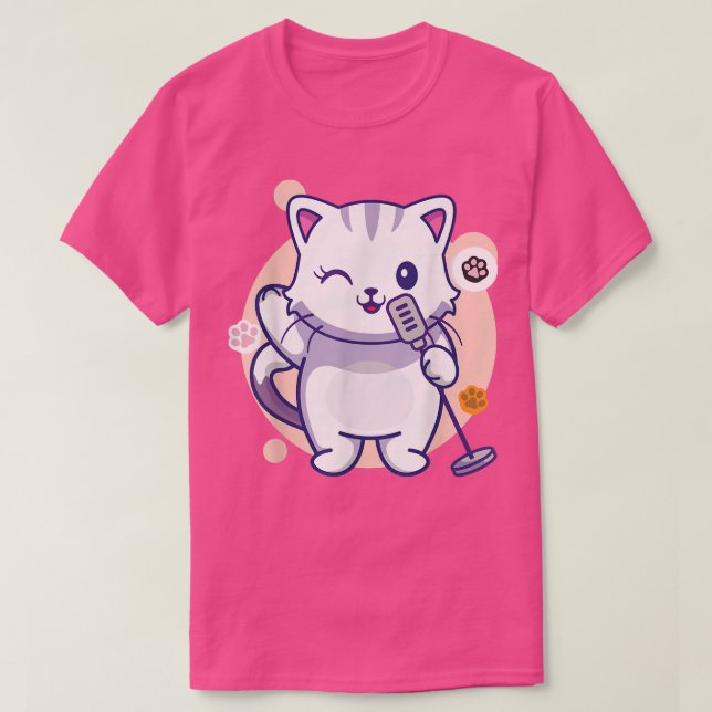Camiseta Cat Singing Kawaii Anime Japanese Cat Girls Boys M (Frente do Design)