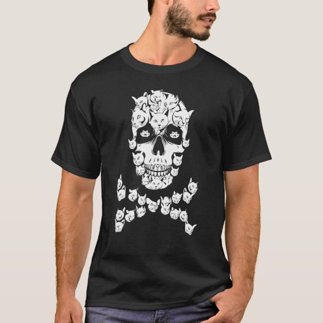 Camiseta Cat Skull Crossbones Halloween Costume Cat Owner M (Frente)
