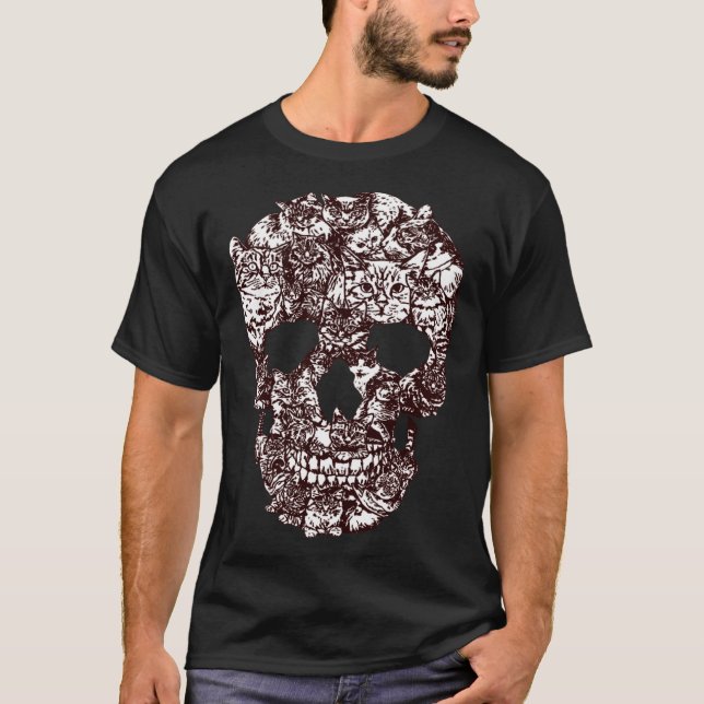 Camiseta Cat Skull T-Shirt Kitty Skeleton Halloween Costume (Frente)