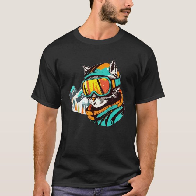 Camiseta Cat Snowboarder Skier Design Para Snowboarders (Frente)
