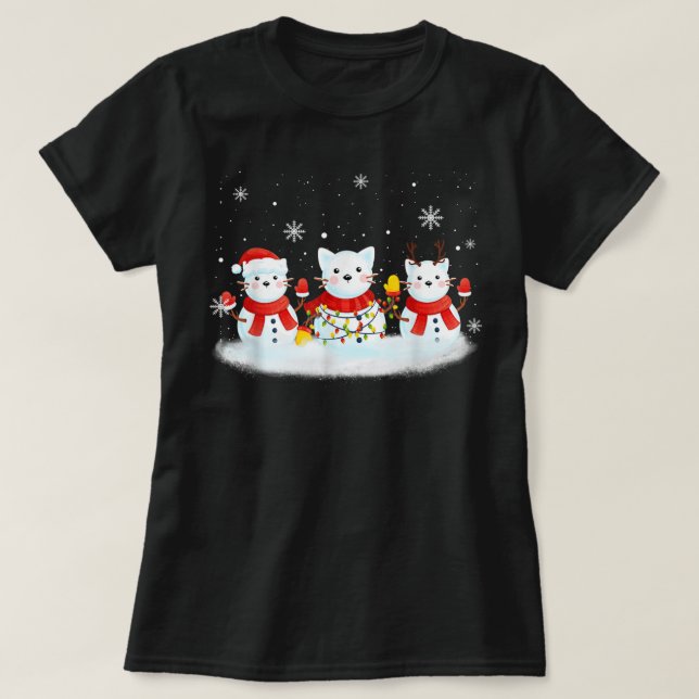 Camiseta Cat Snowman Santa Hat Reindeer Cat Lover Feliz Chr (Frente do Design)
